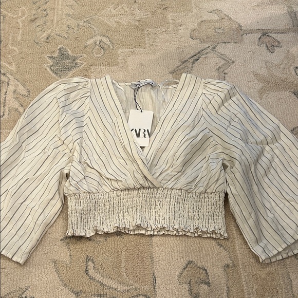 Zara Tops - Zara Cream Striped Wrap Blouse